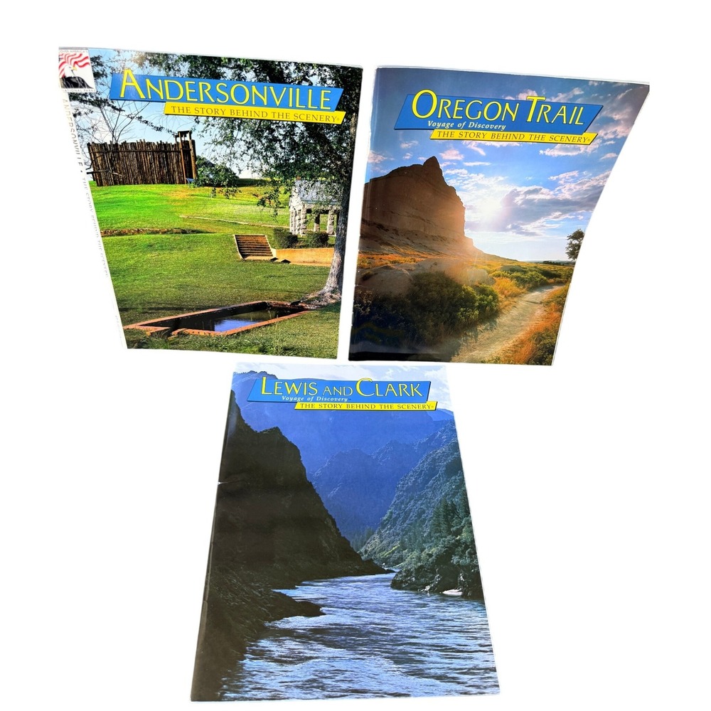 Lot of 3 Story Behind the Scenery Books Andersonville Oregon Trail Lewis & Clark